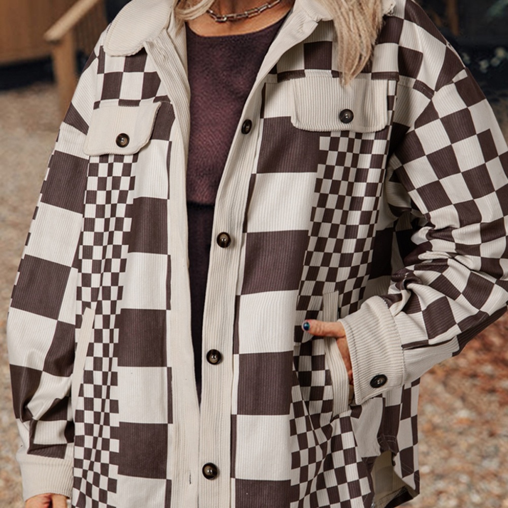 B139 Brown Checkered Print Patchwork Corduroy Shackles